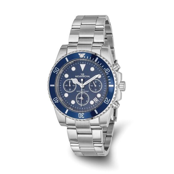 Mountroyal Mens Stainless Steel Blue Dial Chronograph Divers Watch - Picture 1 of 4